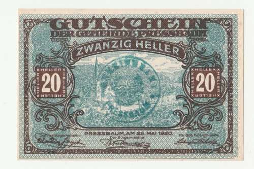 1920 Austria Stadt Pressbaum 20 Heller (with Pressbaum stamp-Rare)