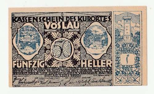 Error 1920 Austria Stadt Vöslau  50 Heller off-centre cut