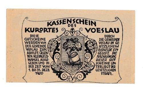 Error 1920 Austria Stadt Vöslau  50 Heller off-centre cut
