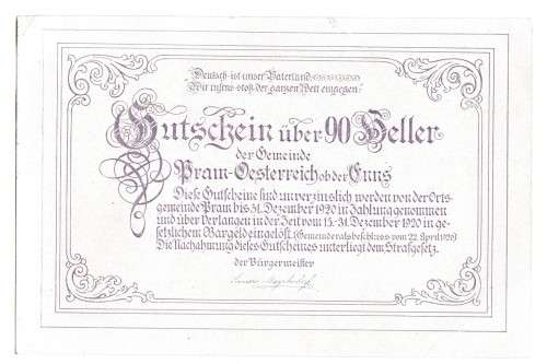 1920 Austria Municipality of Pram (Federal State of Upper Austria) 90 Heller