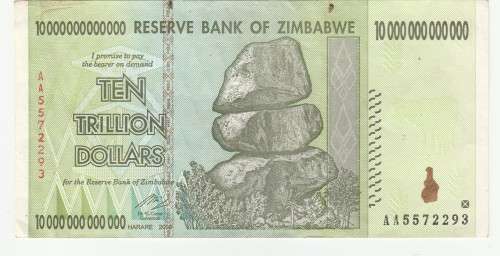 2008 Zimbabwe Third Dollar series, $10 Trillion