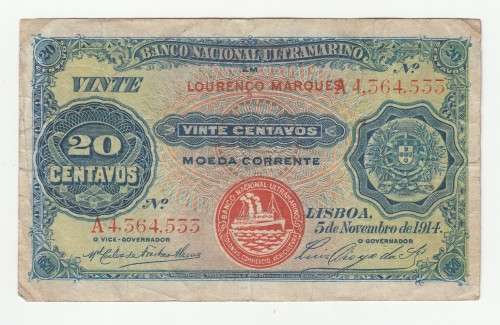 1914 Portuguese Administration, Bank of Ultramarino 20 Centavos