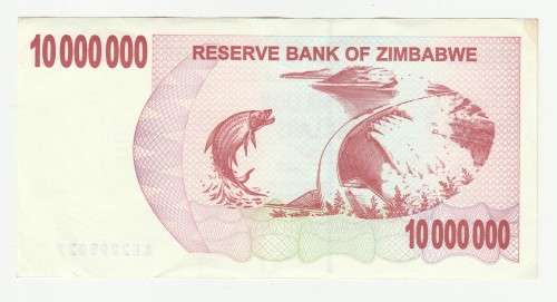 2008 Zimbabwe Emergency Bearer Checks, Second Dollar (ZWN) 10 Million Dollars