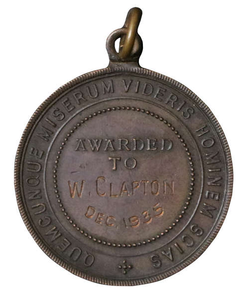 1935 Royal Life Saving Society Medal, Type 11, Awarded to W. Clapton Dec. 1935
