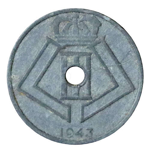 1943 Belgium 25 Centimes, Zinc, WWII