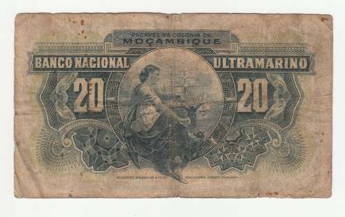 1941 Mozambique 20 Escudos, 2 pinholes