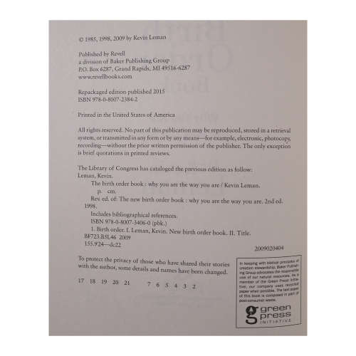 The Birth Order Book by Dr. Kevin Leman 2009 Softcover