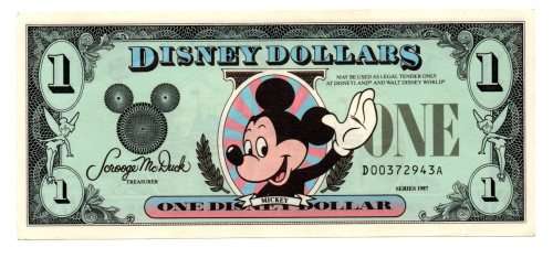 1987 Disney Dollars $1, Mickey Mouse, D Series First Year