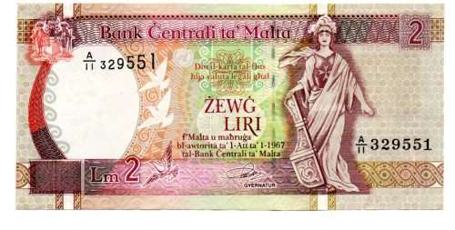 1994 Malta 2 Liri, Signature P. Galdes, Pick#45a