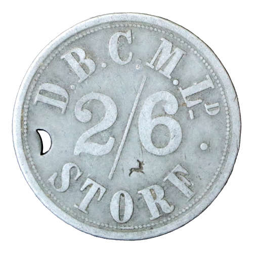 De Beers Mining Ltd Store Token 2/6 , Punched Dumbell, Bultfontein (Springbok, Incuse)