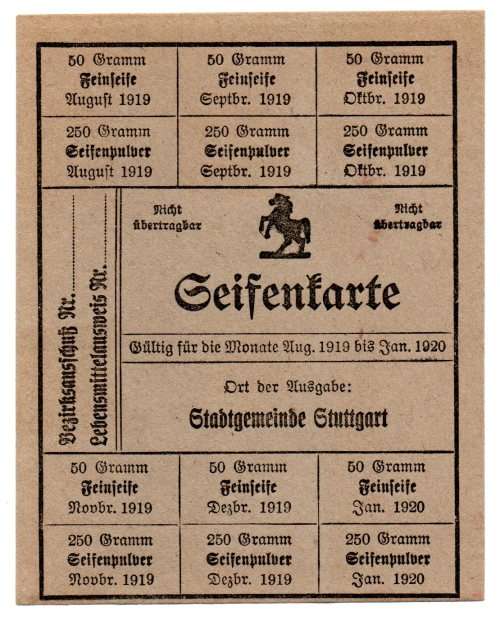 1919 German Municipality of Stuttgart Soap Ration Coupon sheet - Unissued