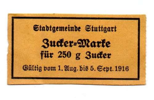 1916 German Municipality of Stuttgart 250g of Sugar Ration Coupon