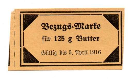 1916 German Municipality of Stuttgart 125g of Butter Ration Coupon