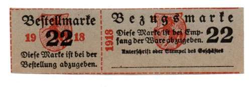 1918 German Order ticket for delivery of food rations