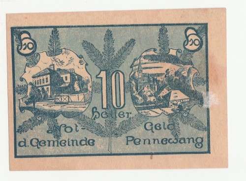 Error 1920 Austria Pennewang O.Ö. Gemeinde 10 Heller - Off centre cut