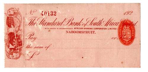 1920`s Standard Bank of South Africa Cheque, Namboomspruit, unused