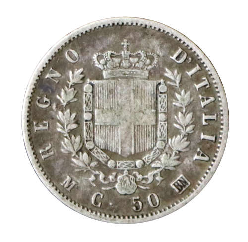 1863 Italy 50 Centesimi, Vittorio Emanuele II