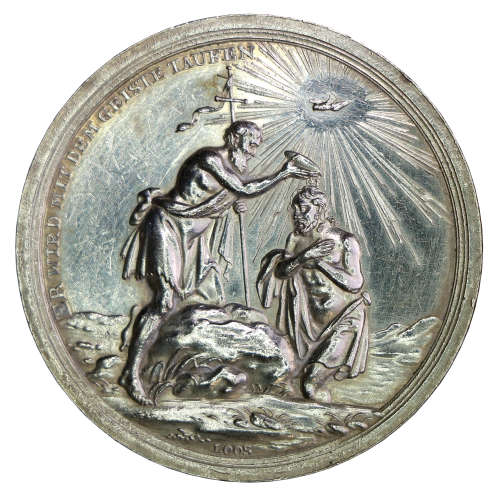 1875 German Baptism Medallion with Box and certificate