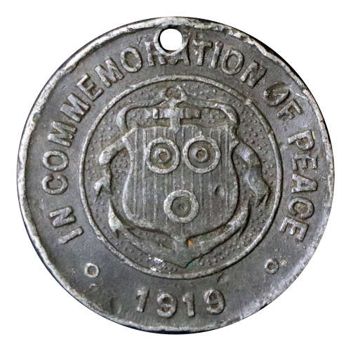 1919 First World War Peace white metal medallion: Cape Town