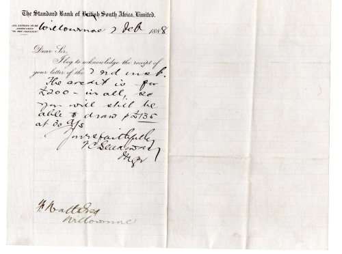 1888 The Standard Bank of British South Africa Limited: letter to client