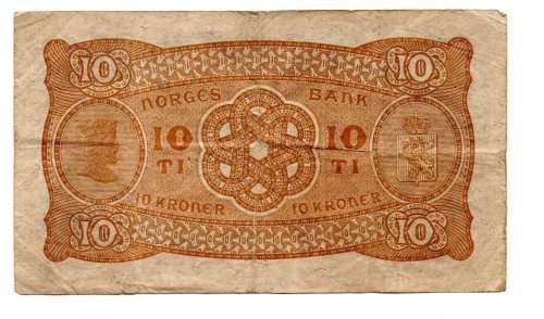 1944 Norway 10 Kroner, Signature G. Meldahl Nielsen Pick#8c