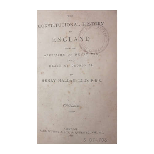 1870 The Constitutional History Of England From The Accession Of Henry VII To The Death Of George II
