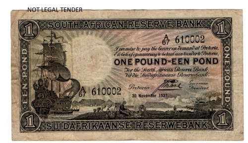 1937 South Africa J Postmus, Type 6 Only Issue, 1 Pound