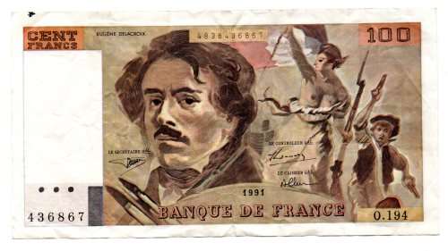 1991 France 100 Francs, Signature D. Bruneel, J. Bonnardin, A. Charriau, Pick#154f