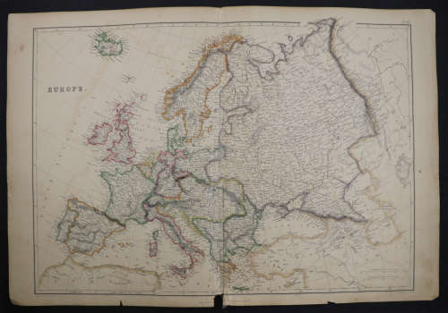1859 Europe Map by J. W. Lowry-Has tears in the top and bottom middle