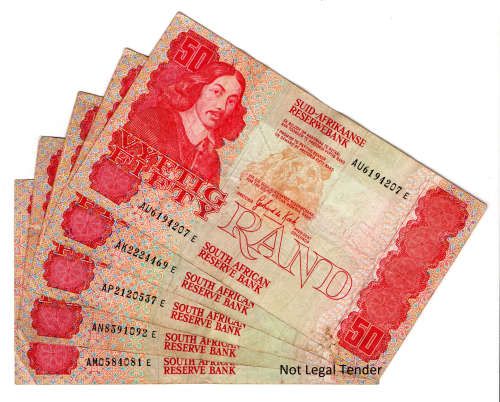 Lot of 5 X 1984 South Africa GPC De Kock Type 1, Third Issue, R50`s
