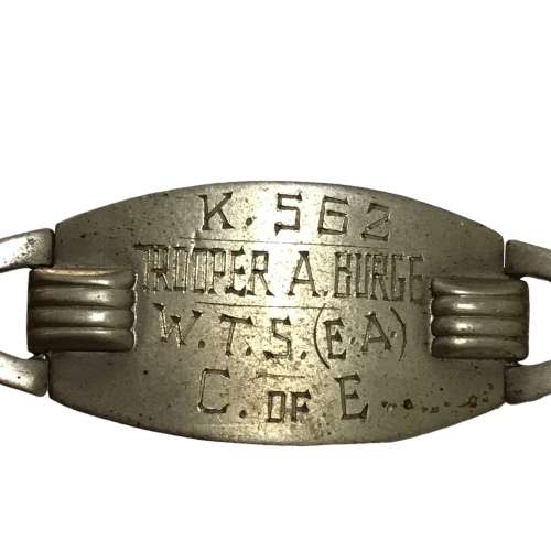 WWII, Trooper A. Burge W.T.S (EA) C. of E. K.562 ID Bracelet, Silver Chain