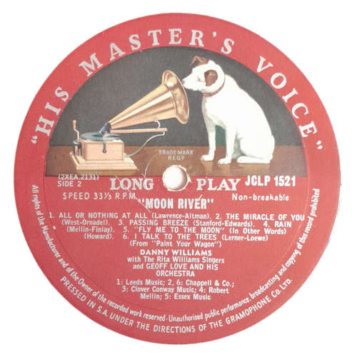 1961 Danny Williams  Moon River And Other Titles - Vinyl, 12`, 33 RPM - Pop - Very Good Plus - With