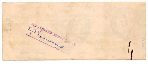 1958 The Standard Bank of South Africa Cheque, Strand Cape, 6 Pounds 19 Shillings with Chairman, sec