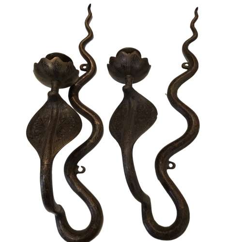 RARE!! Pair of Anglo-Indian Brass Cobra Candle Sconces, 40cm x 8cm