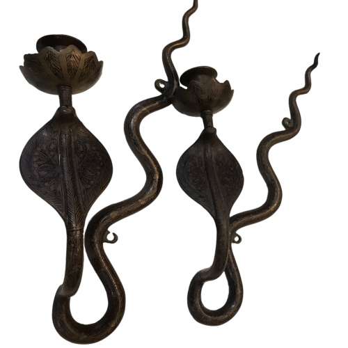 RARE!! Pair of Anglo-Indian Brass Cobra Candle Sconces, 40cm x 8cm