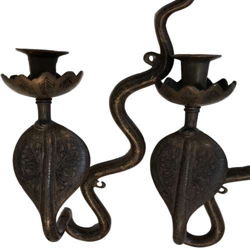 RARE!! Pair of Anglo-Indian Brass Cobra Candle Sconces, 40cm x 8cm