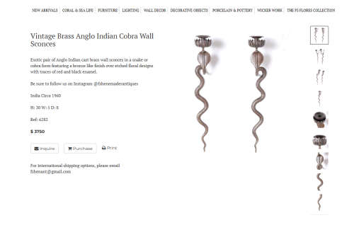 RARE!! Pair of Anglo-Indian Brass Cobra Candle Sconces, 40cm x 8cm