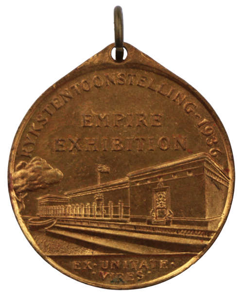 1936 Johannesburg Empire Exhibition: Building / Ox Wagon Bronze medallion