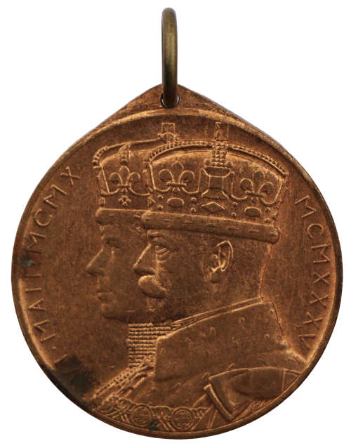 1935 South Africa Silver Jubilee King George V and Queen Mary Bronze Medallion with Lug