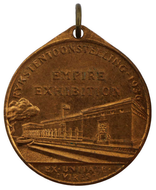 1936 Johannesburg Empire Exhibition: Building / Ox Wagon Bronze medallion