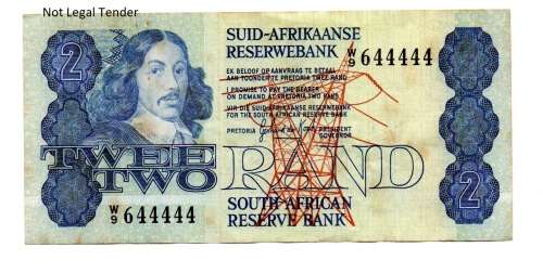 1981 South Africa Type 9 GPC De Kock Second Issue  Issue R2, Replacement with Cool Serial `W9 - 6444