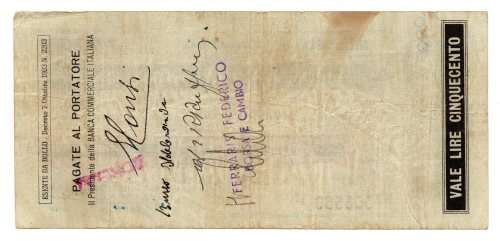 1945 Italy 500 Lire Cheque, Commerical Bank of Italy