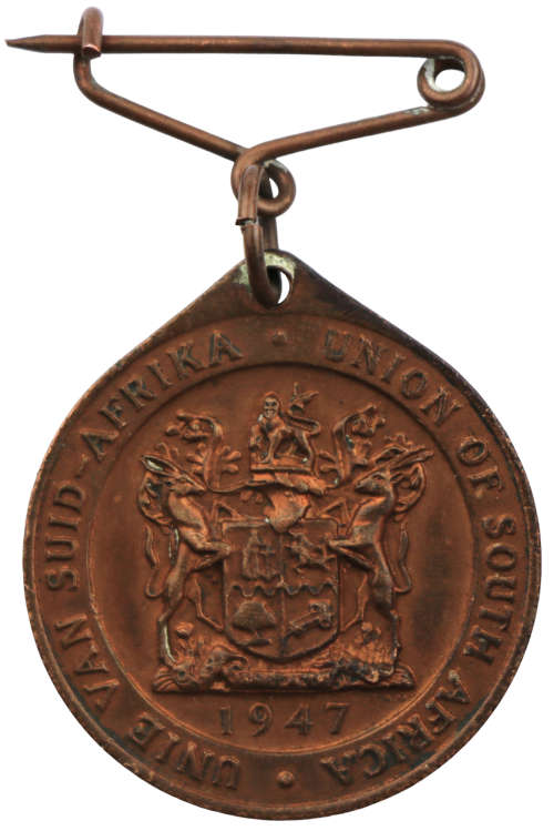 1947 Royal Visit of King George VI and Queen Elizabeth Bronze medallion with lug