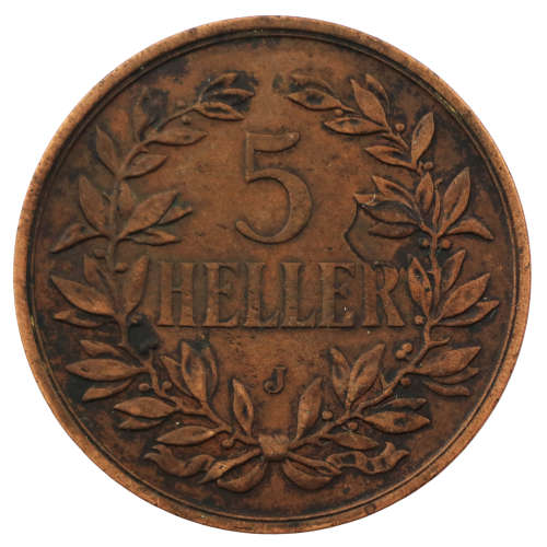 1908 J German East Africa 5 Heller, 600k Mintage