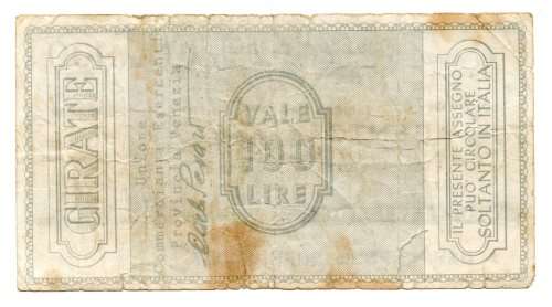 1976 Italy Bank of Veneto 100 Lire Cheque