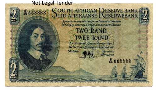 1961 South Africa Type 1, MH De Kock Fourth Issue R2, Cool Serial `668888`