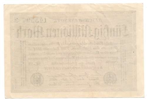 1923 German Berlin Reichsbanknote 50 Million Mark Star Note (Replacement) Pick#109c