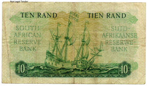 1962 South Africa Type 3 G Rissik First Issue R10, top edge tear