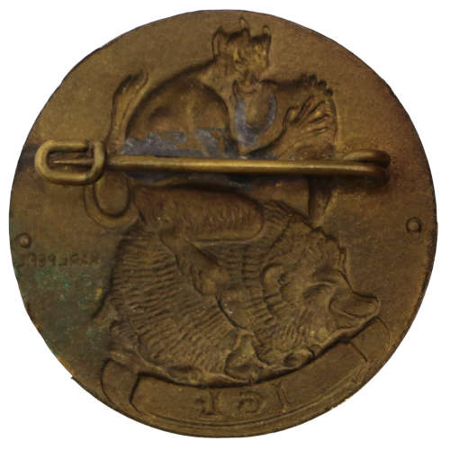 Badge by Karl Perl (Austrian Artist) `IGL` engraved, Devil Riding Hedgehog