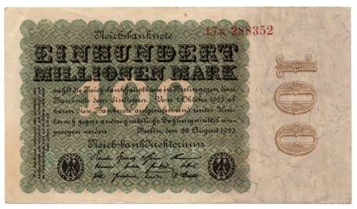 1923 German Berlin Reichsbanknote 100 Million Mark Pick#107a